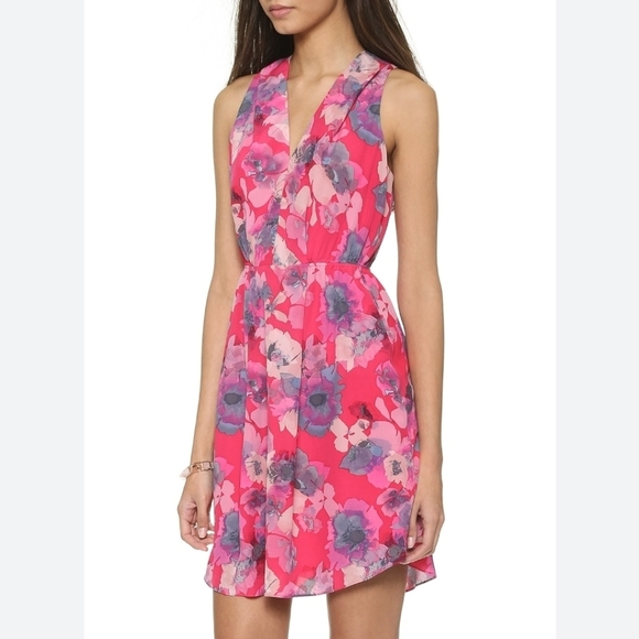 Rebecca Taylor Silk Pink Floral Water Color Sleeveless Cut-out Back Dress Size 6 - Picture 1 of 14